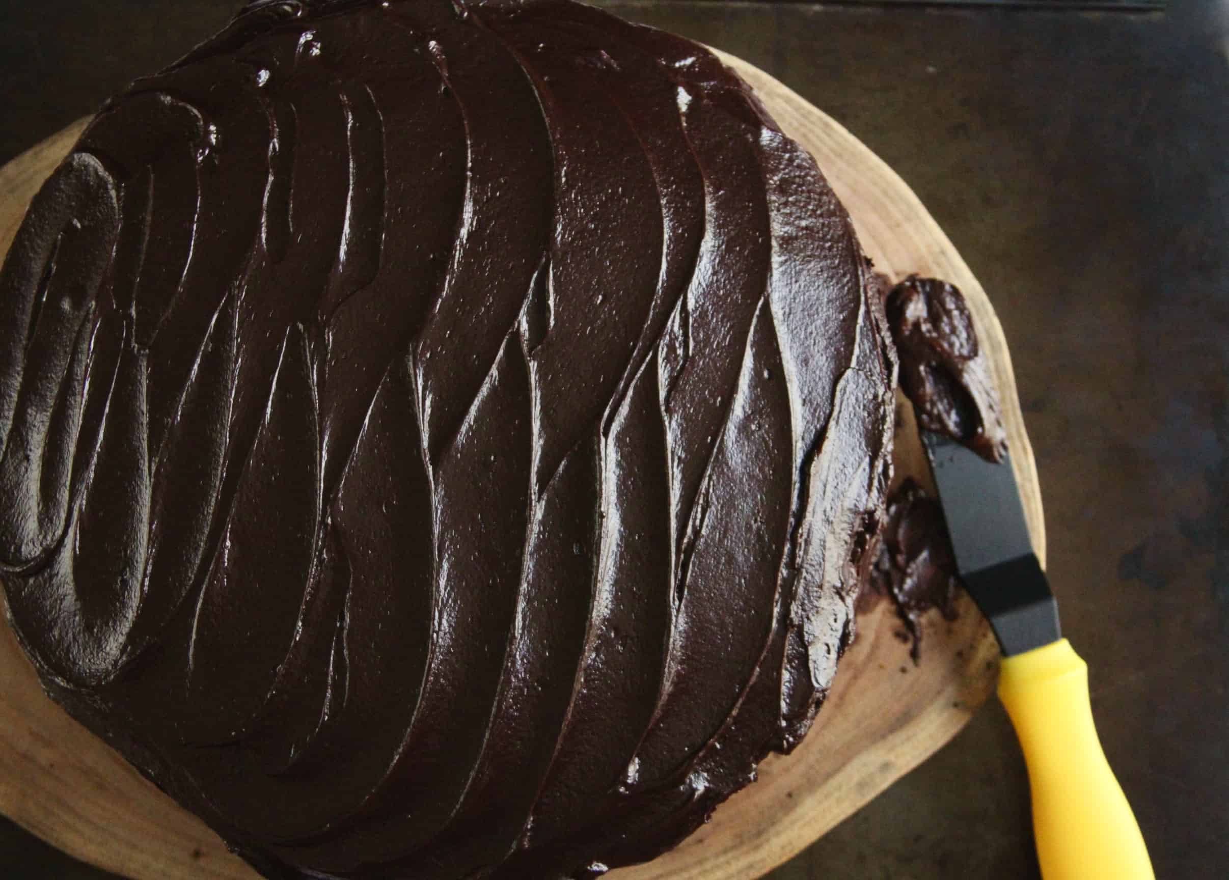 Buckwheat Chocolate Layer Cake w/ Salted Dark Chocolate Frosting