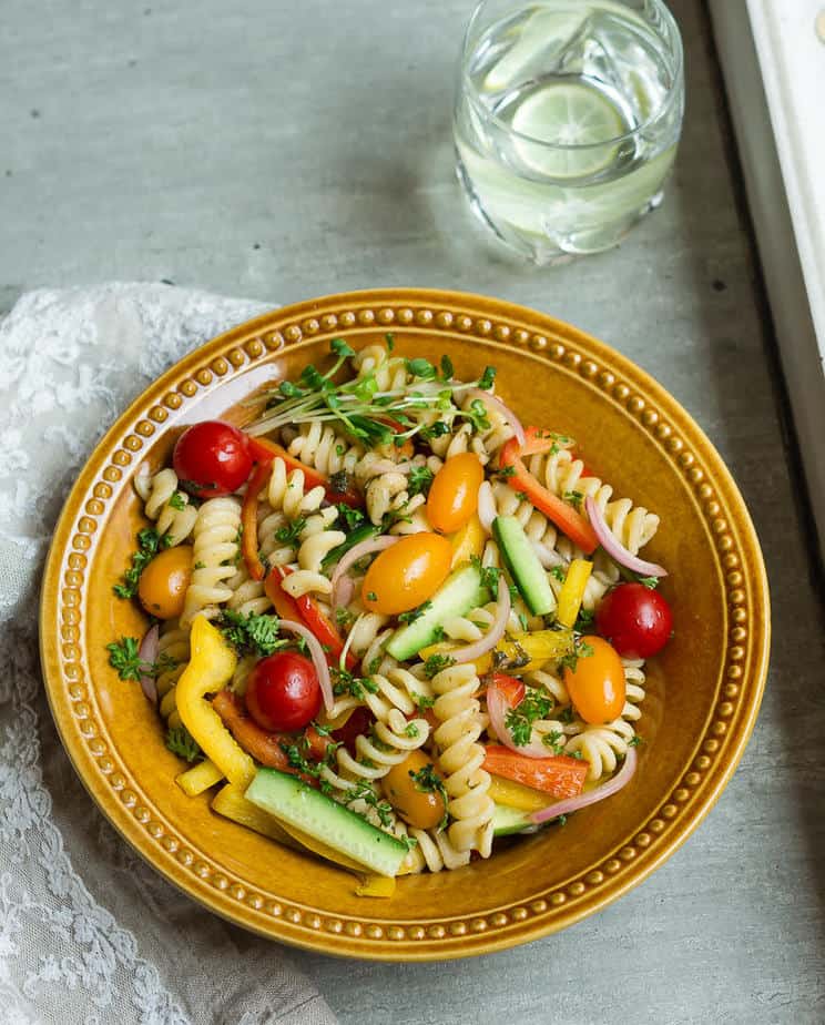 Summer Pasta Salad w/ Basil Balsamic Vinaigrette | Easy vegan pasta salad recipe