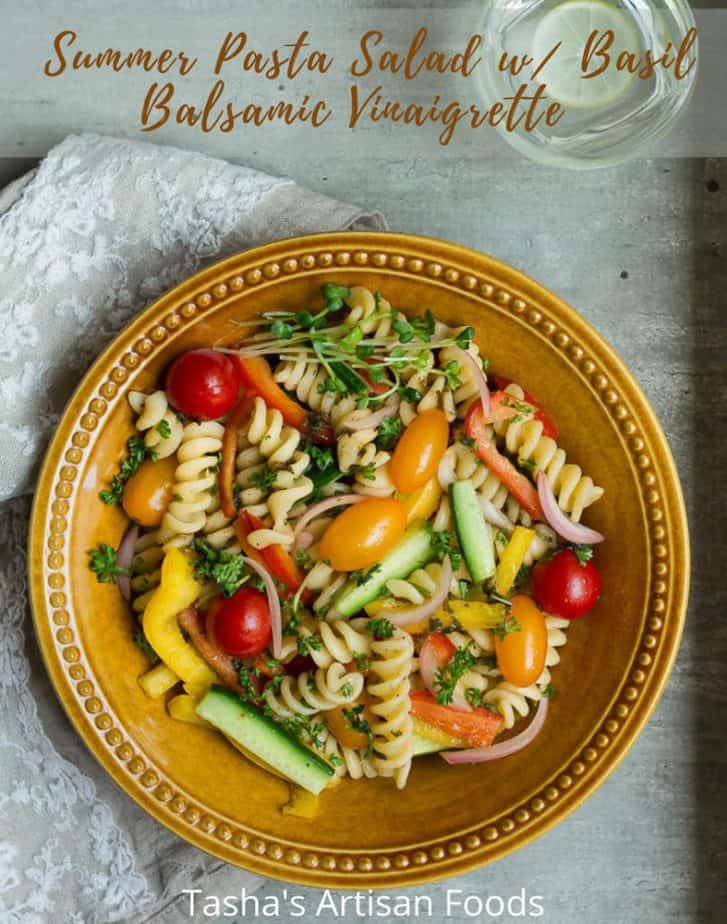 Summer Pasta Salad w/ Basil Balsamic Vinaigrette | Easy vegan pasta salad recipe