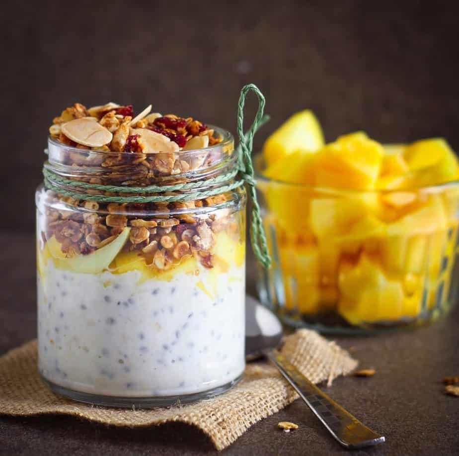 Mango Chia Pudding with Almond Date Granola | Easy Vegan Breakfast Recipe