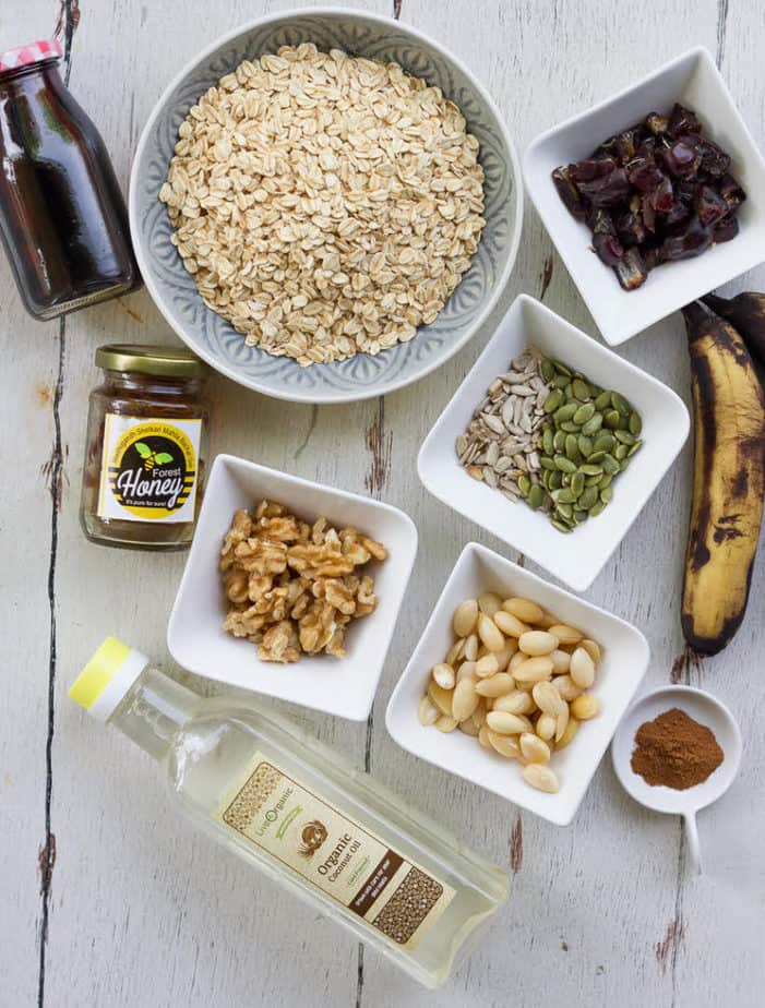 Ingredients for making Banana Granola | Easy Healthy Banana Granola Recipe