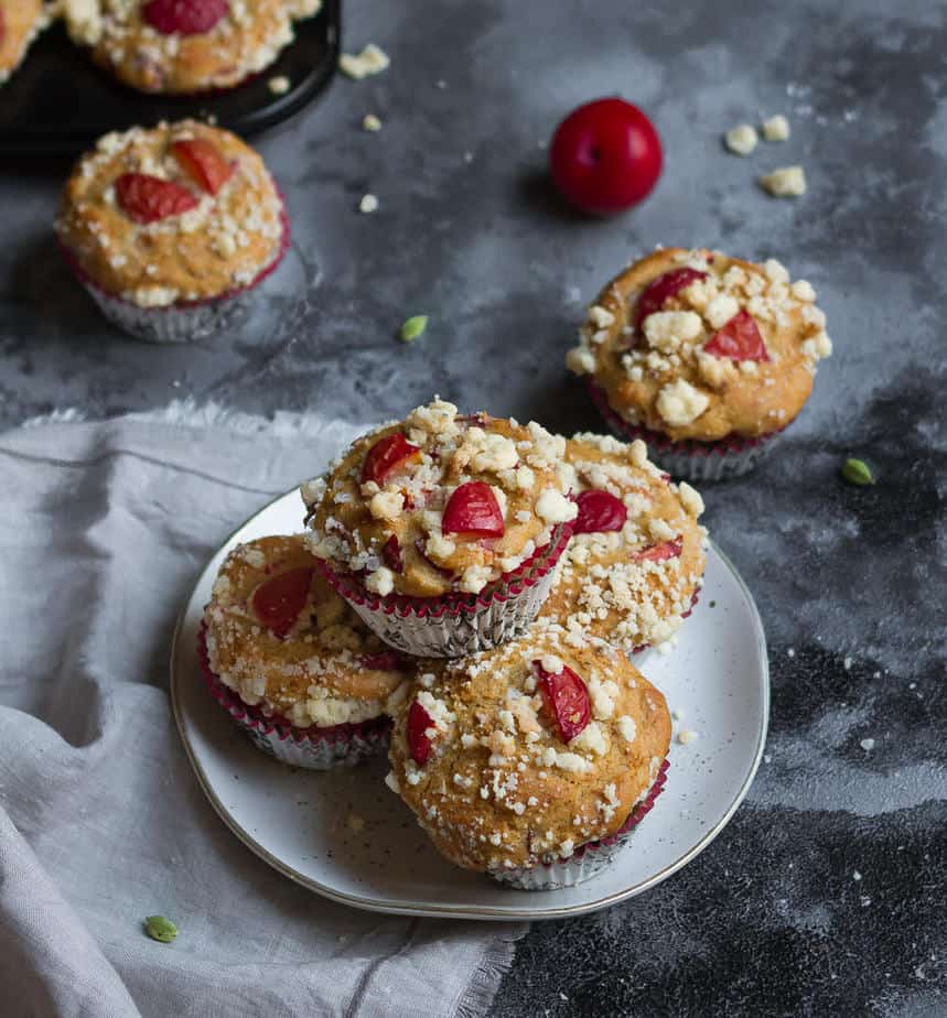 Plum & Cardamom Muffins | Easy healthy eggless plum muffin recipe