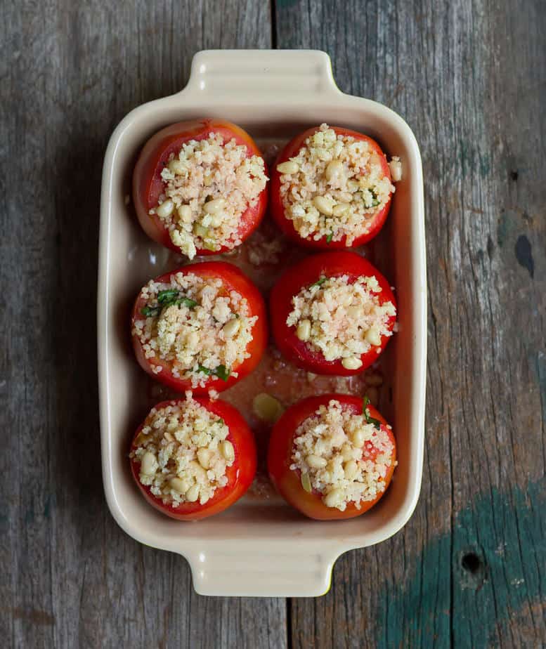 Panko topped Tomatoes, Ready for Baking | Spicy Millet Stuffed Tomatoes | Healthy Delicious Vegan Stuffed Tomato Recipe