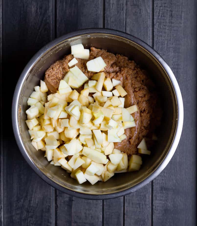 Making muffin batter for Peanut Butter Apple Muffins | Healthy vegan apple muffins with peanut butter