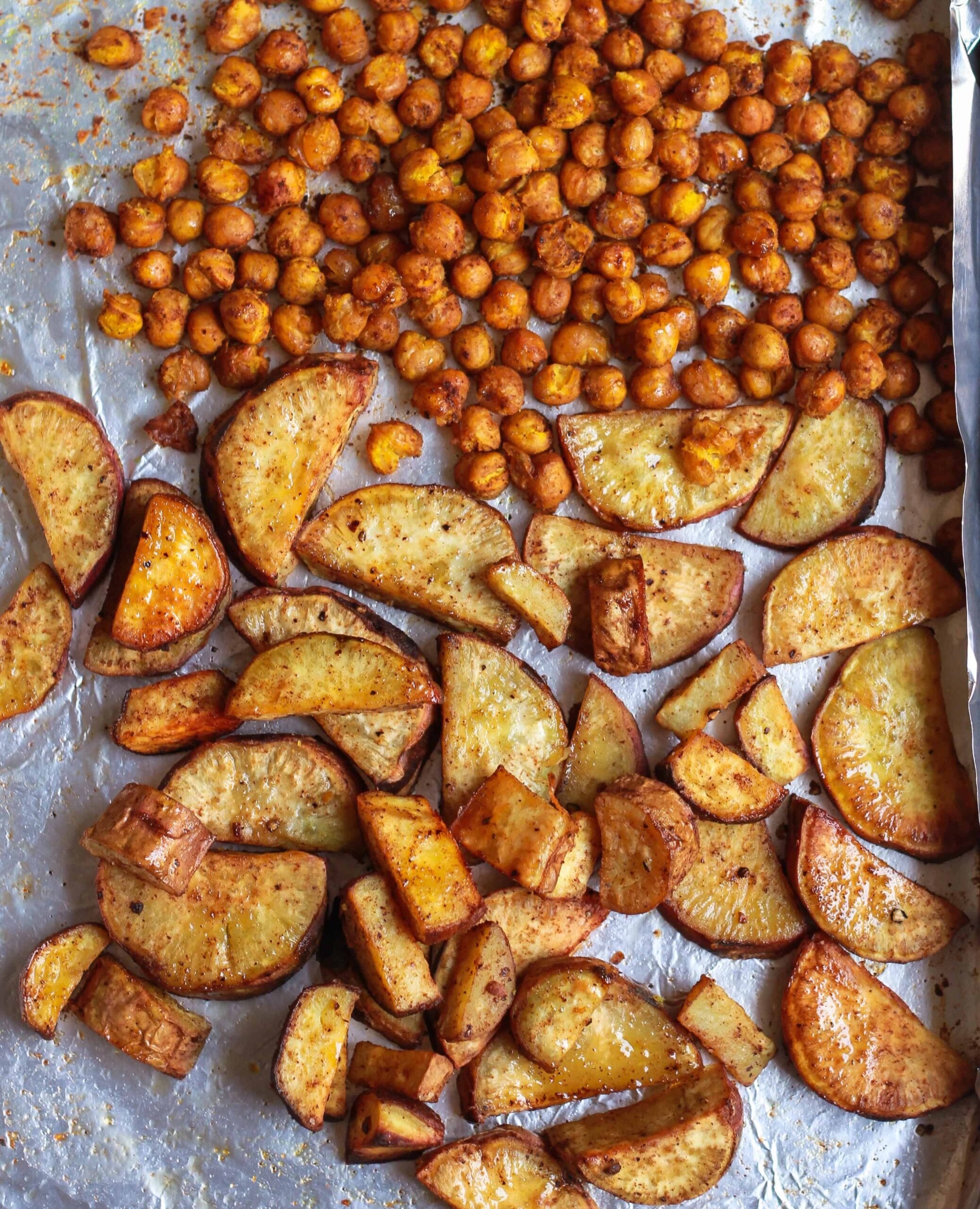 Roasted sweet potatoes and chickpeas