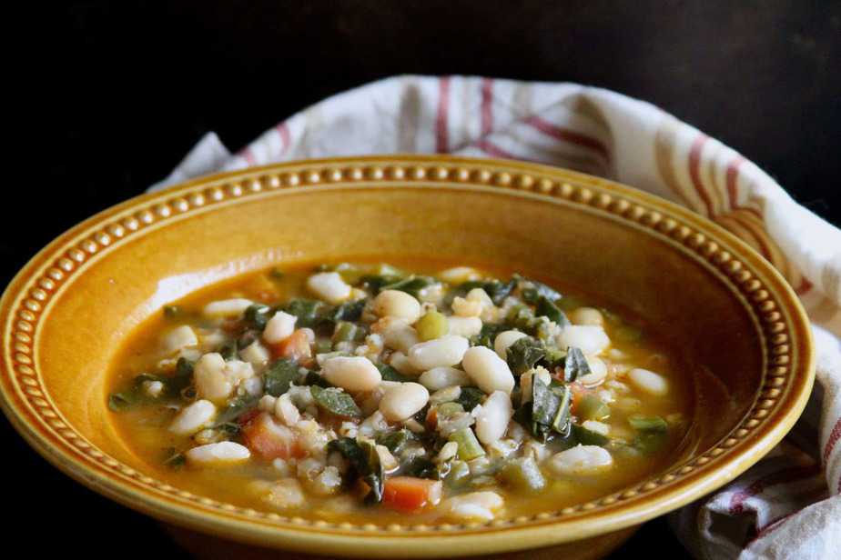 White Bean, Barley & Mustard Greens Soup