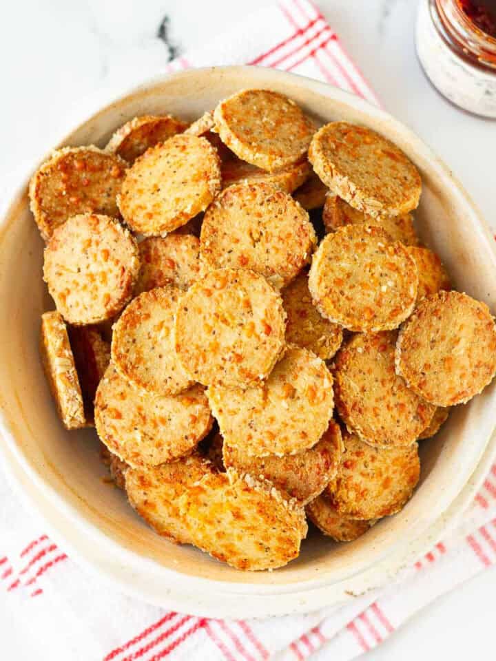Cheese crackers in a bowl.
