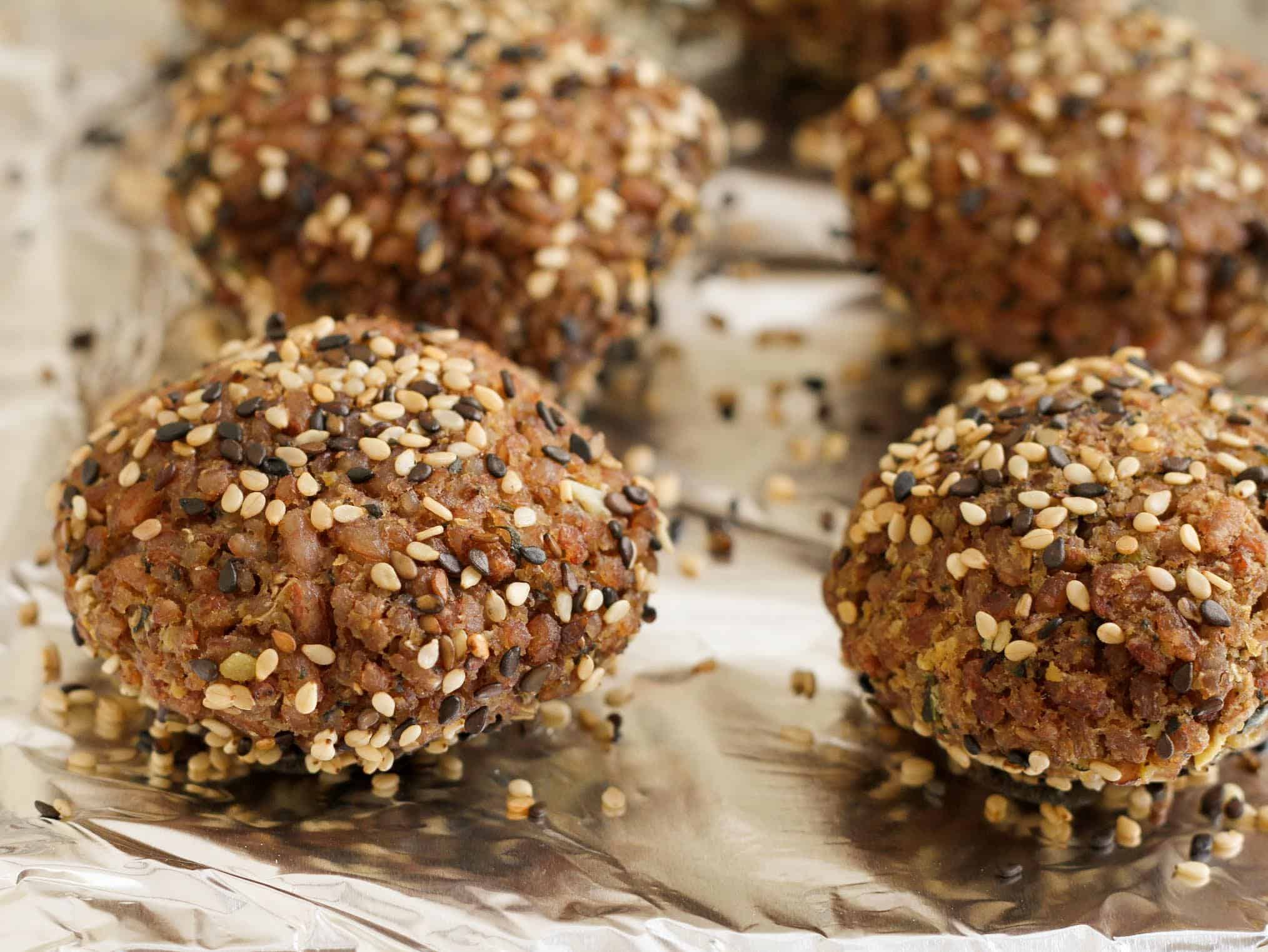 Simple Baked Red Rice Falafels