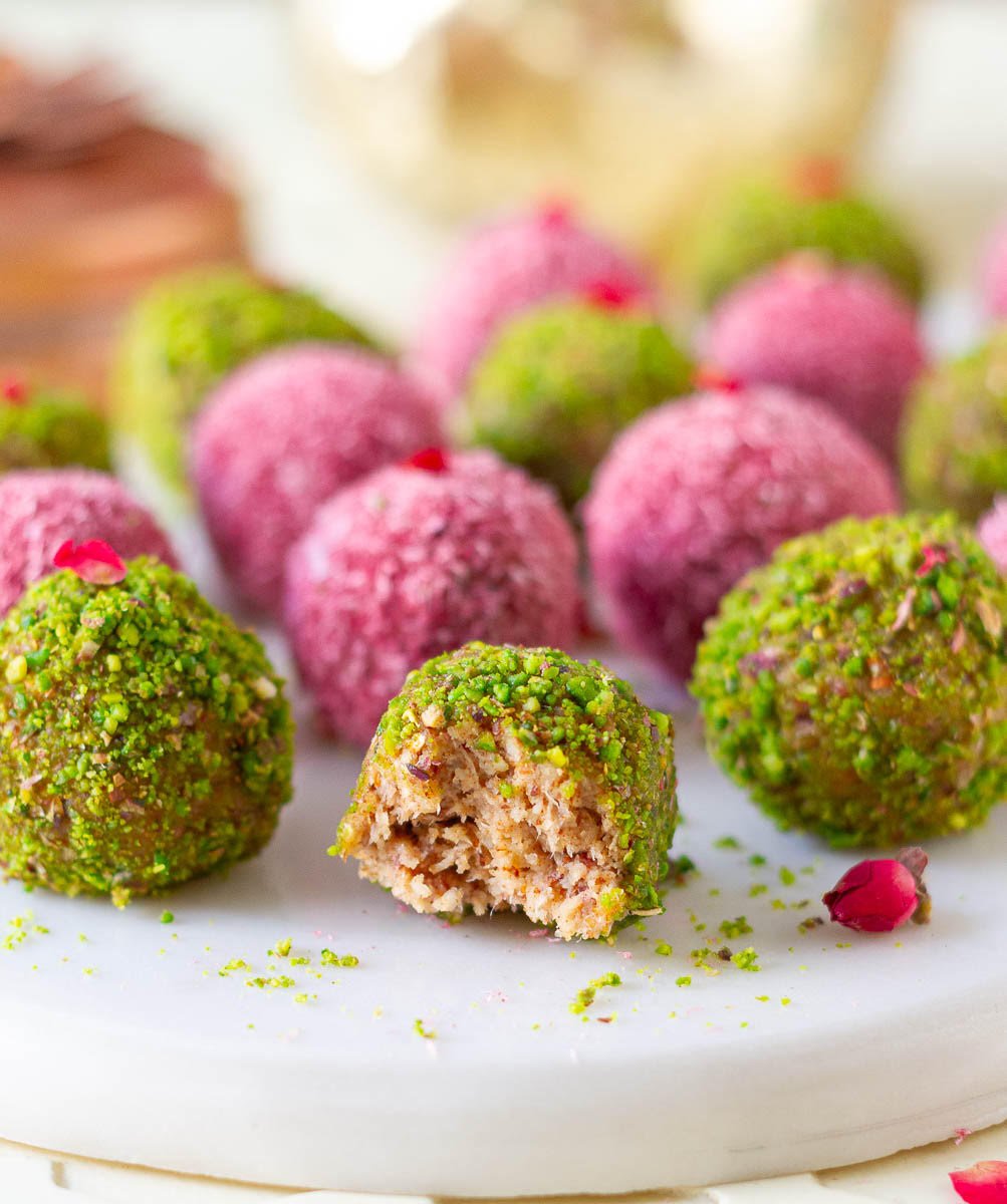 Coconut Almond Bliss Balls with Rose