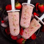 Strawberry Thandai Popsicles vegetarian, dessert, healthy, yogurt, fruit, refined sugarfree, frozen treat