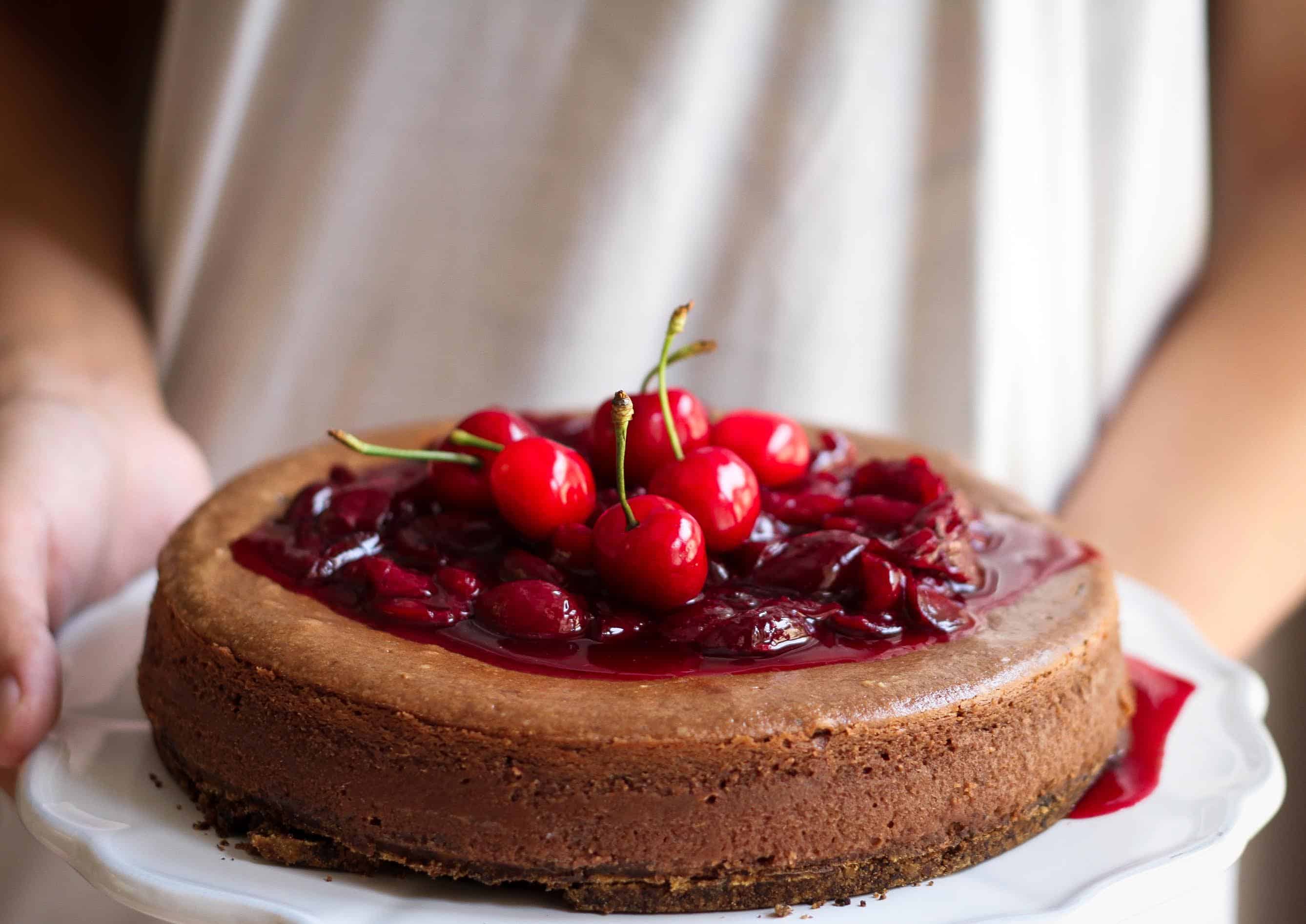 Chocolate Hazelnut Cheesecake w/ red wine cherry sauce | Dessert