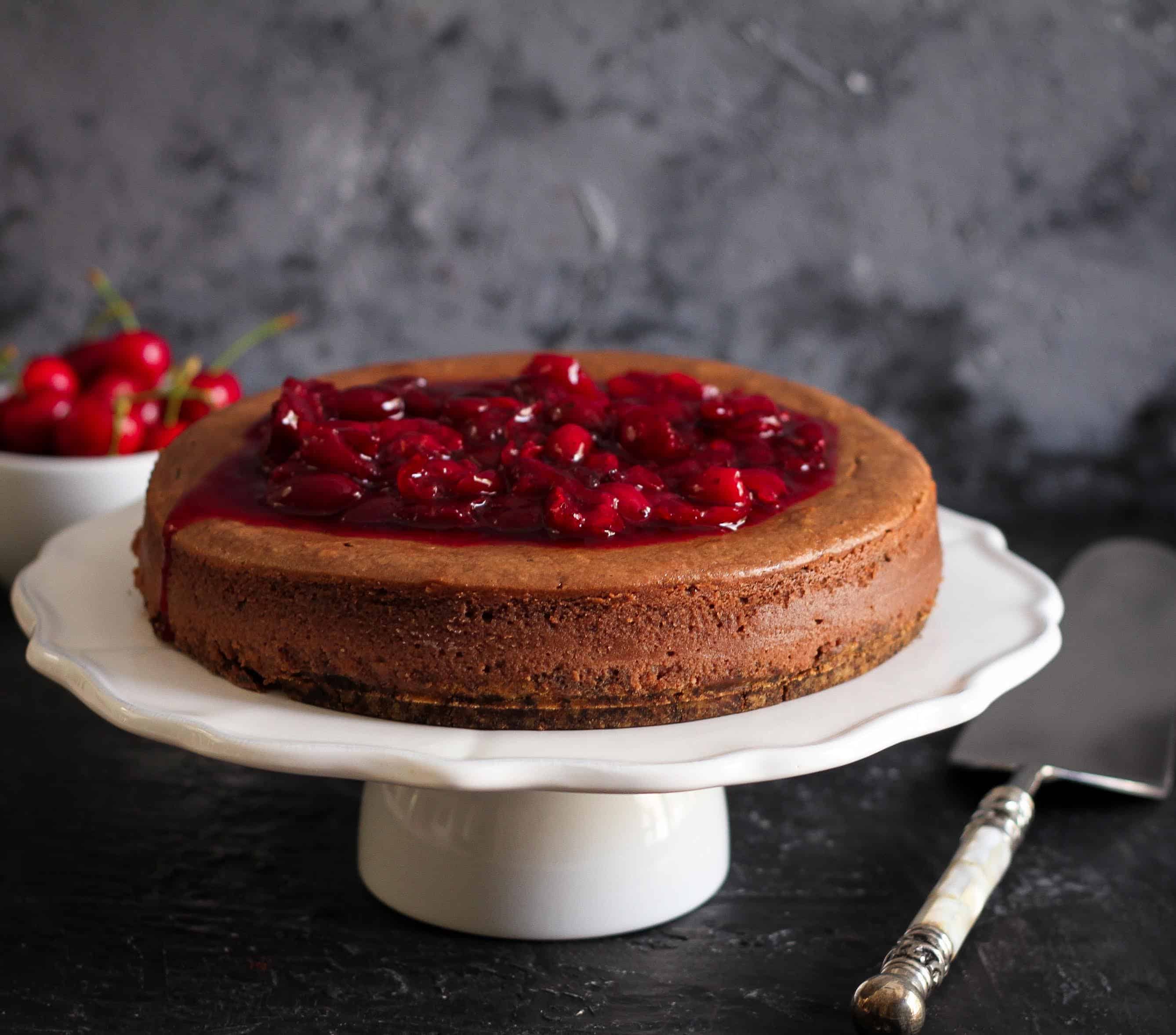 Chocolate Hazelnut Cheesecake w/ red wine cherry sauce | Dessert