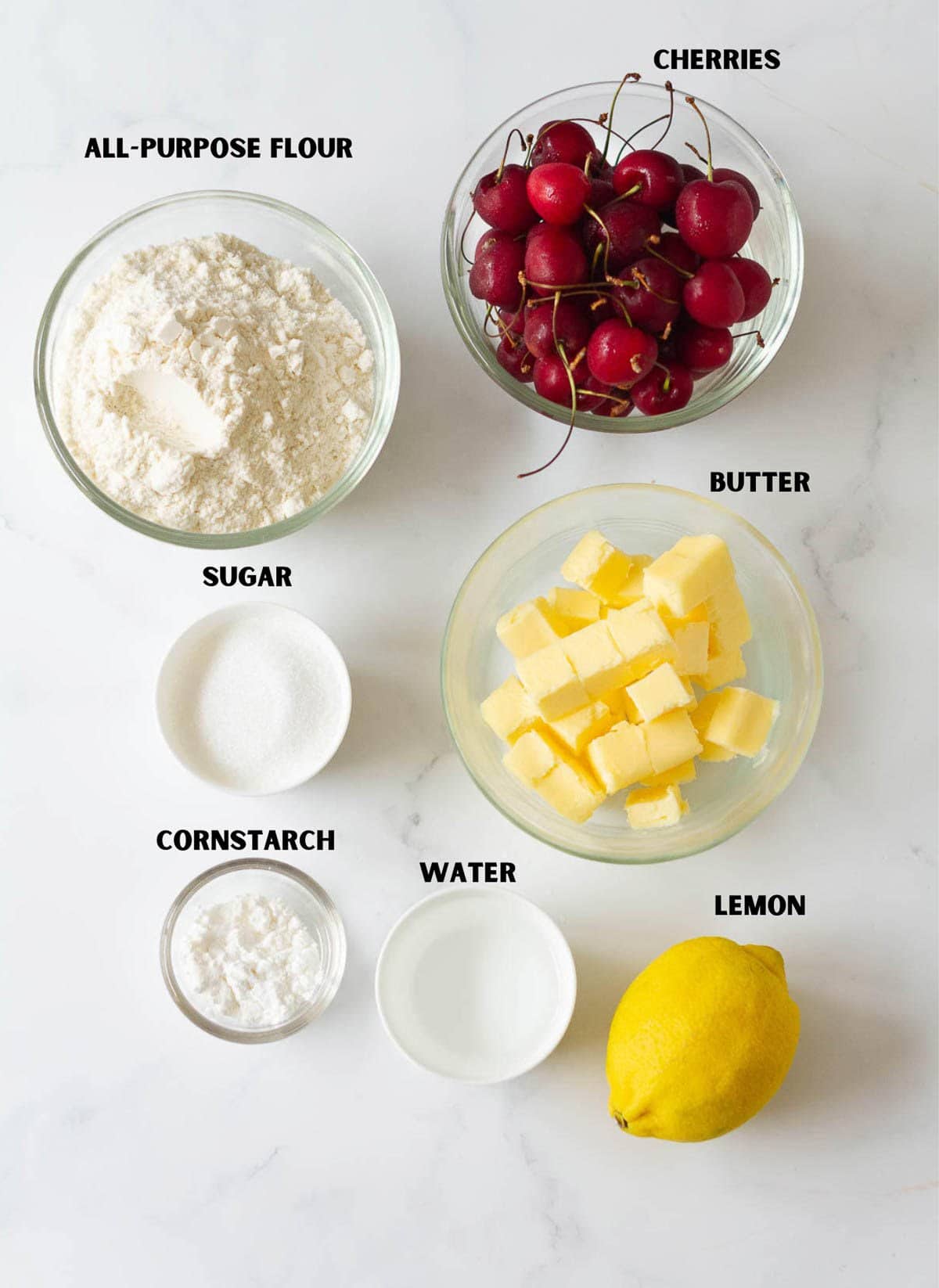Ingredients for making cherry pie.