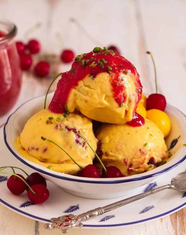 Mango Cherry Frozen Yogurt healthy icecream summer treat dessert