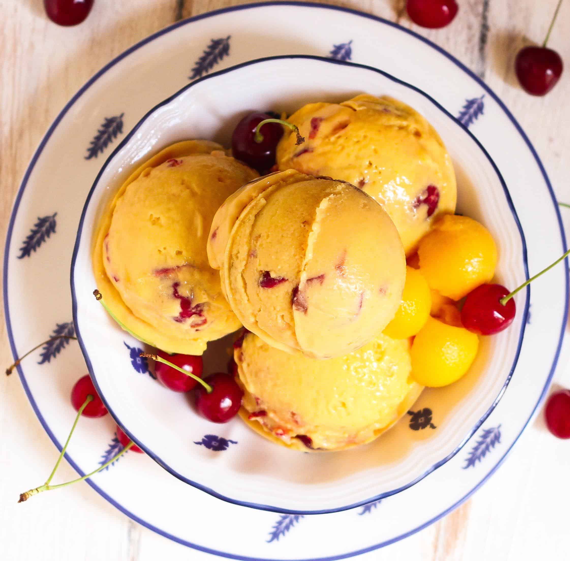 Mango Cherry Frozen Yogurt healthy summer treat Mango Cherry Frozen Yogurt healthy icecream summer treat dessert