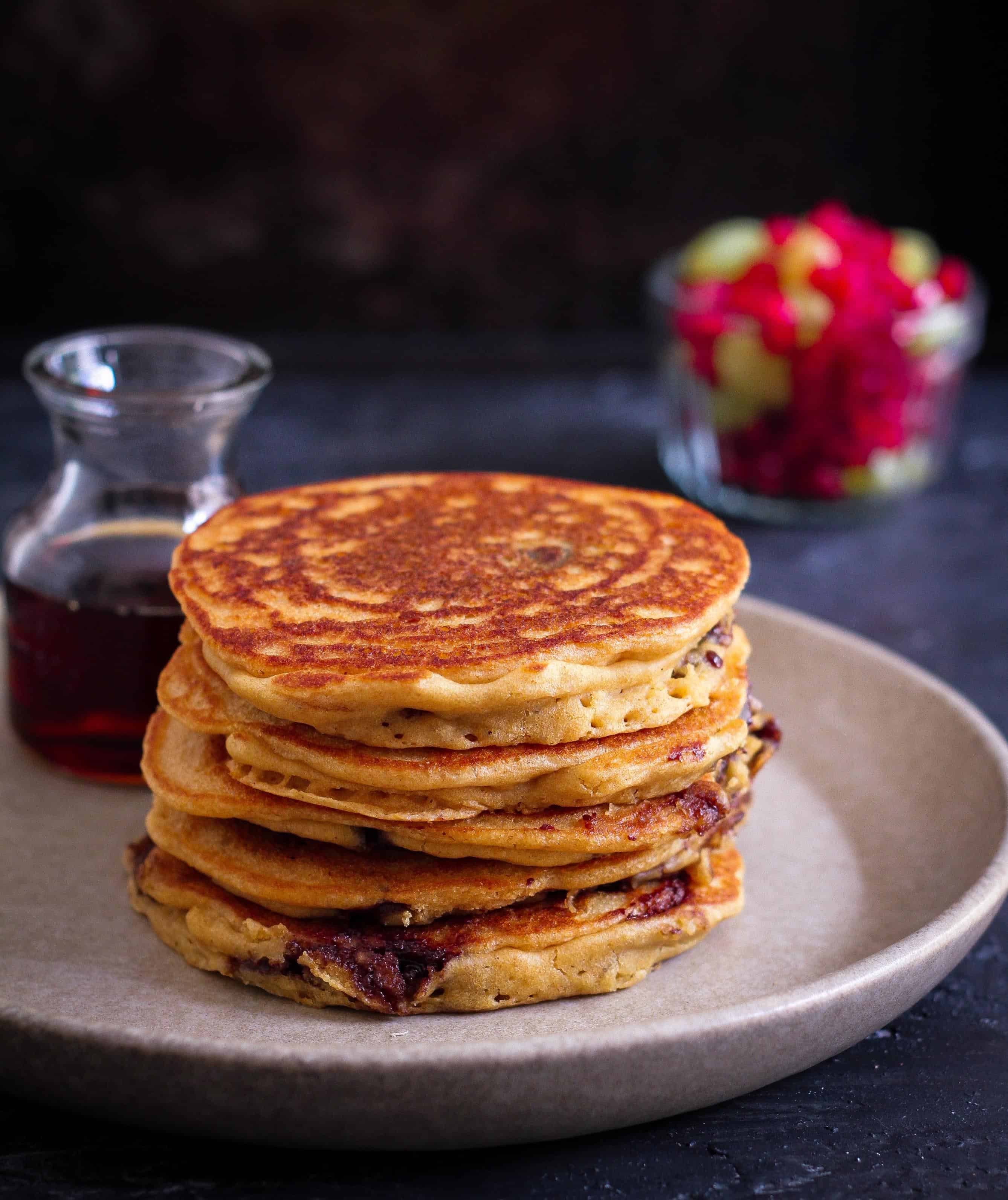 Chocolate Stuffed Pancakes breakfast wholegrain cooking