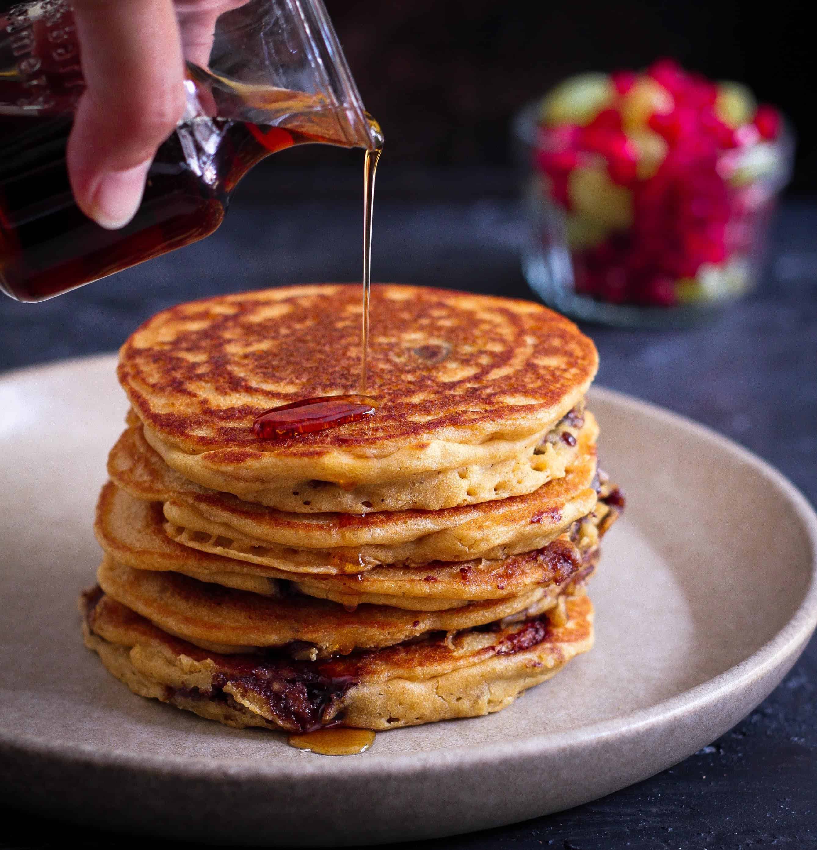 Chocolate Stuffed Pancakes breakfast wholegrain cooking