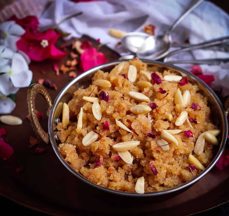 Sooji Badam Halwa Semolina Almond Pudding Indian dessert Festive food