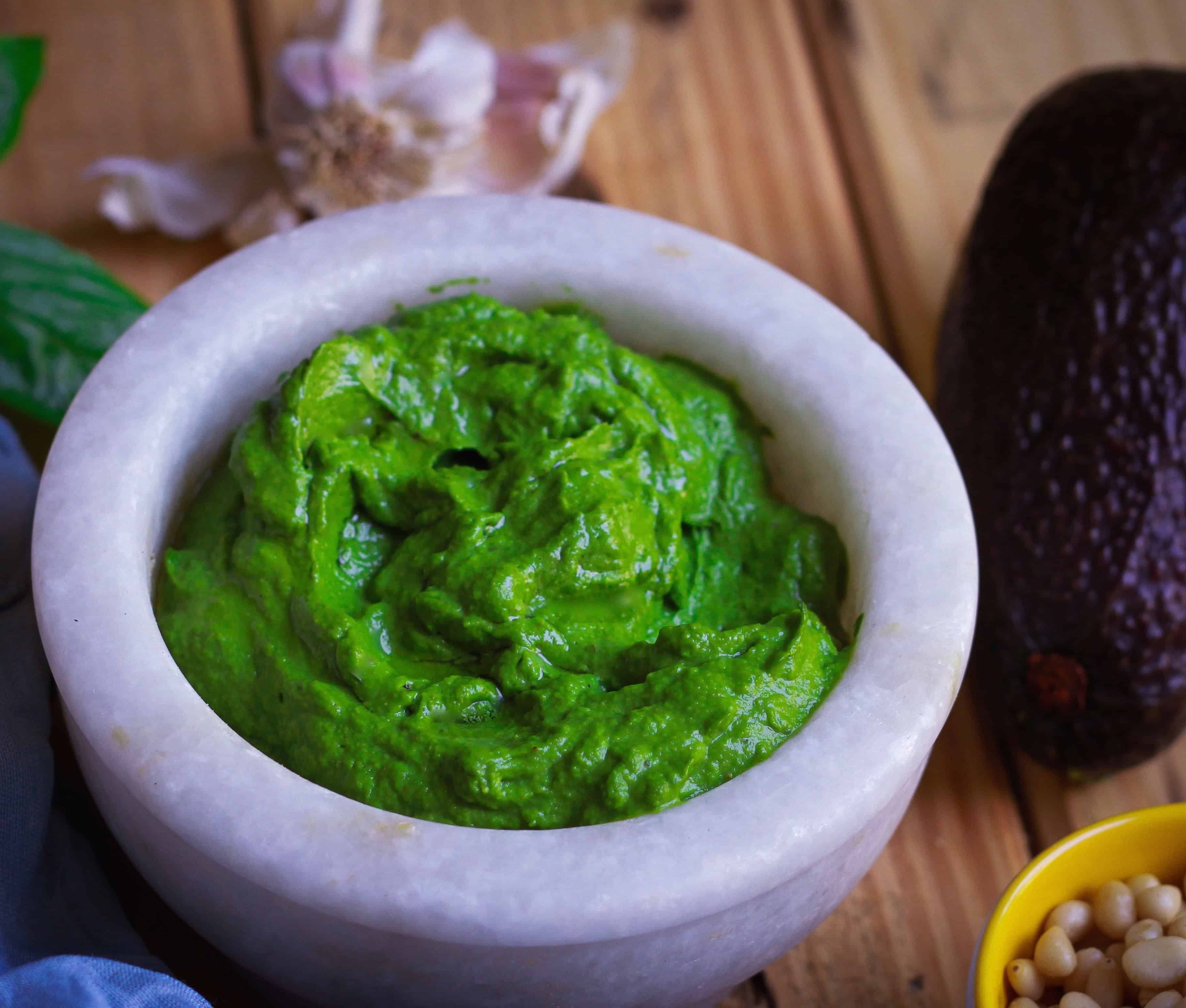 Basil Avocado Pesto vegan healthy easy recipe