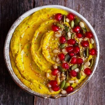 Roasted Carrot Hummus with turmeric healthy creamy vegan recipe