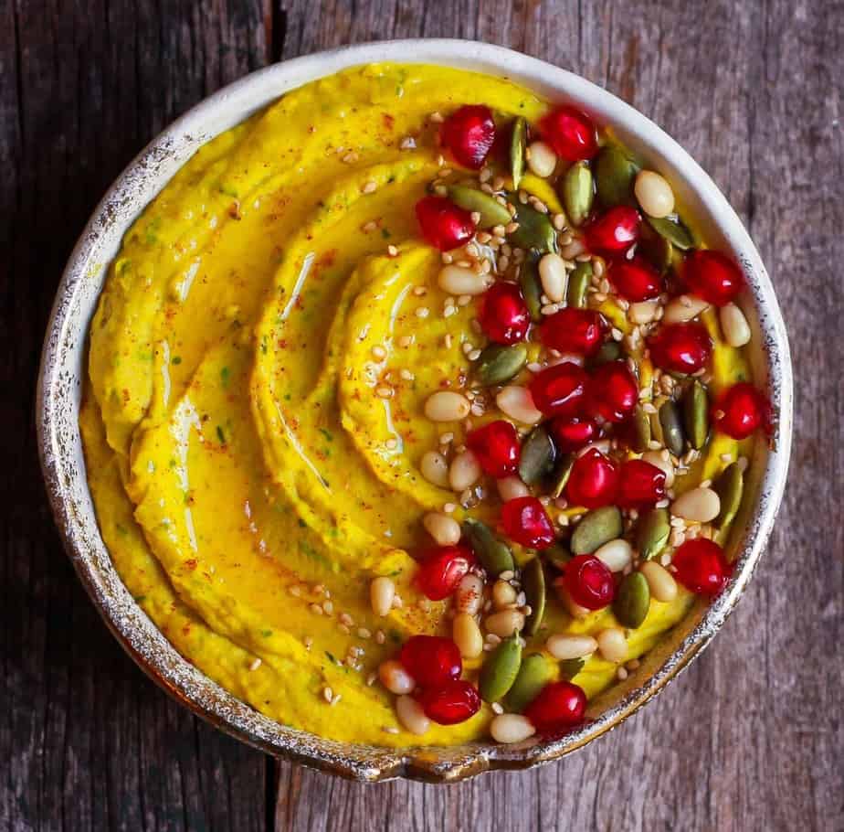 Roasted Carrot Hummus with turmeric healthy creamy vegan recipe