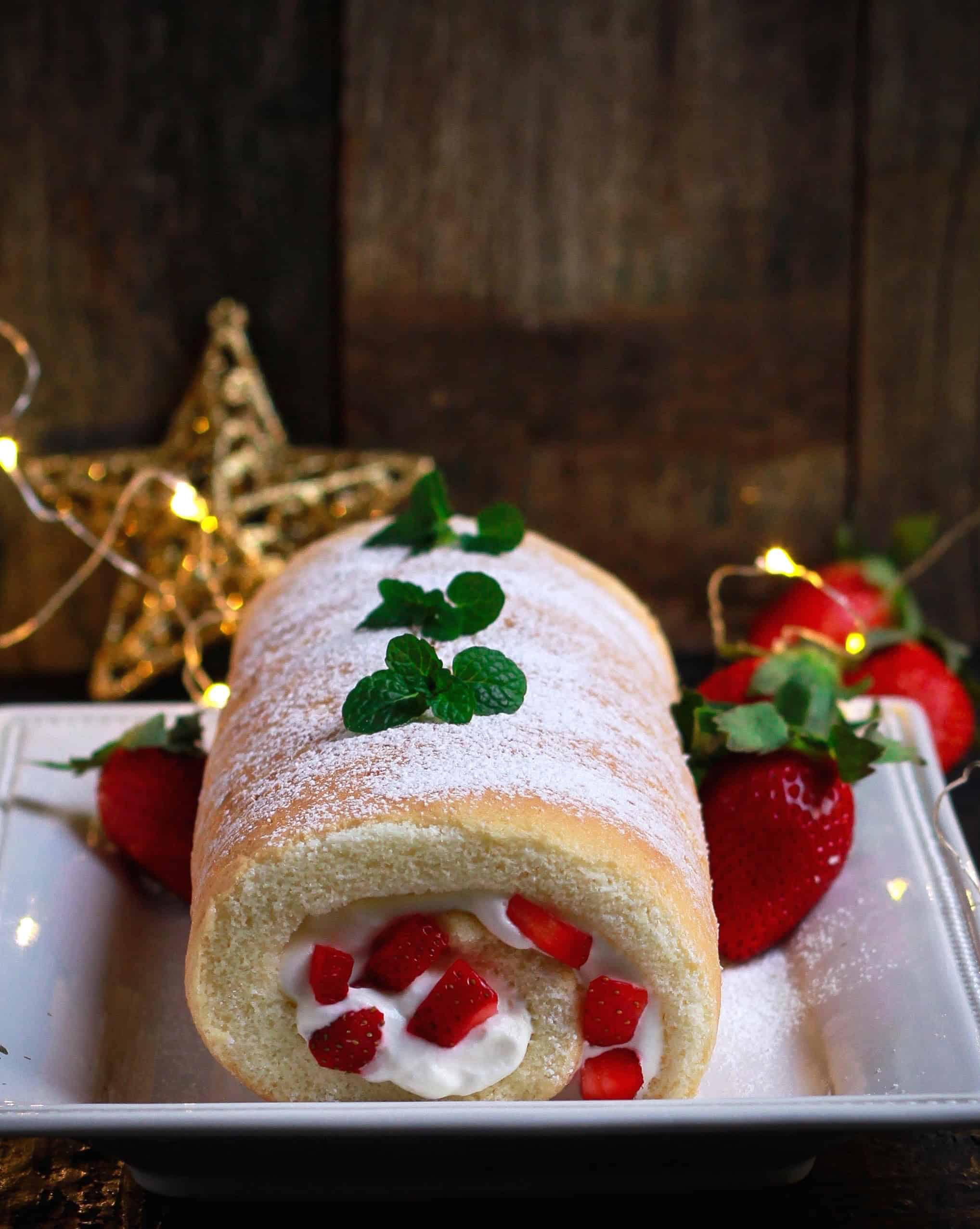 Strawberry & Cream Swiss Roll cake | dessert festive season