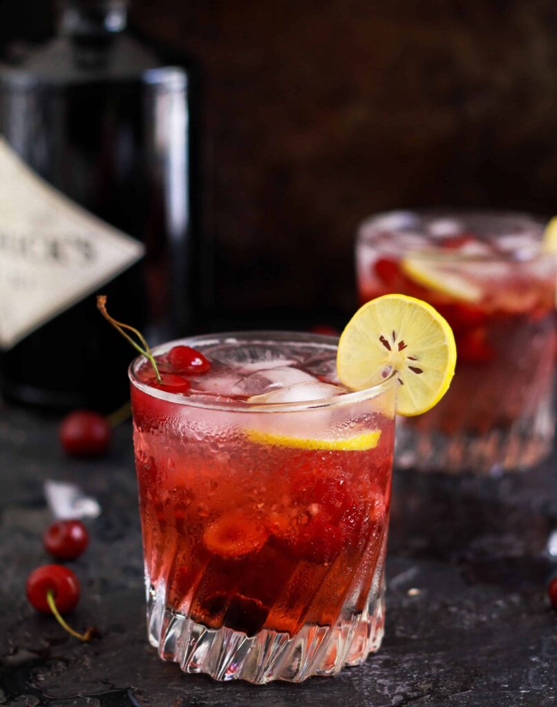 Cherry Gin And Tonic refreshing summer cocktail