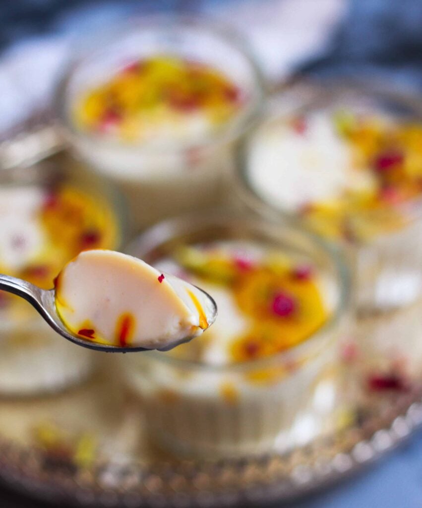 Saffron Cardamom Baked Yogurt with Mango Saffron Compote easy dessert