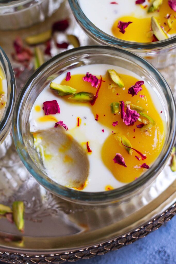 Saffron Cardamom Baked Yogurt with Mango Saffron Compote easy dessert