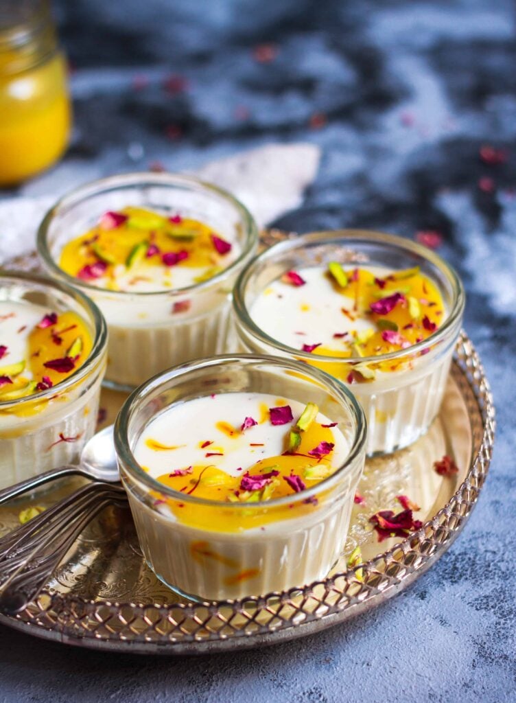 Saffron Cardamom Baked Yogurt with Mango Saffron Compote easy dessert