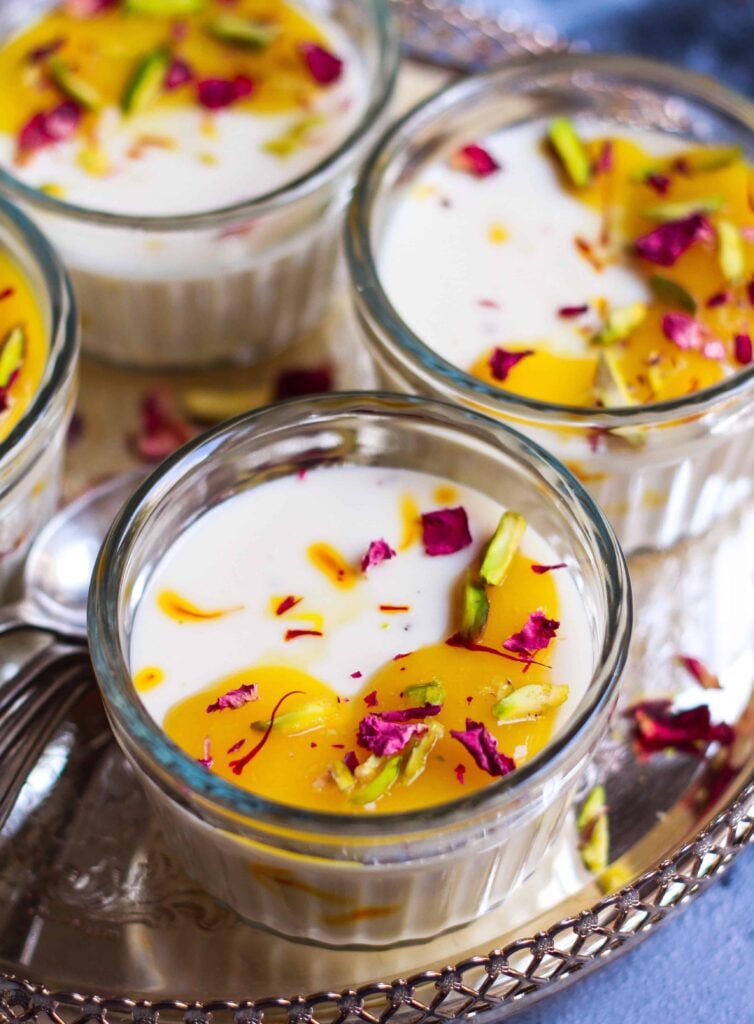 Saffron Cardamom Baked Yogurt with Mango Saffron Compote easy dessert