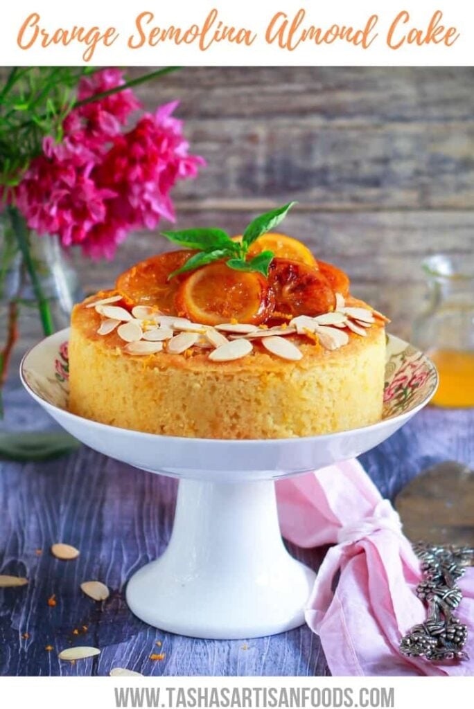 Orange Semolina Almond Cake w/ Orange Honey Syrup | eggless baking