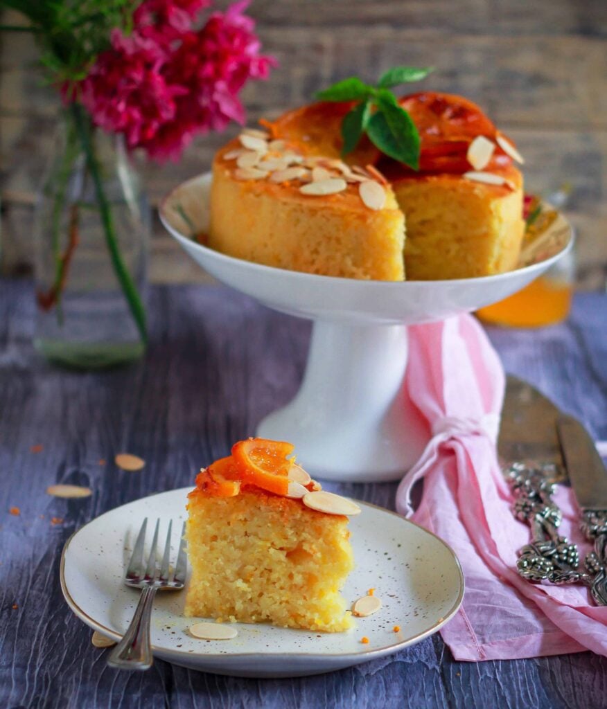 Orange Semolina Almond Cake w/ Orange Honey Syrup | eggless baking