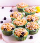 Vegan Blueberry Lemon Muffins with streusel topping and lemon glaze