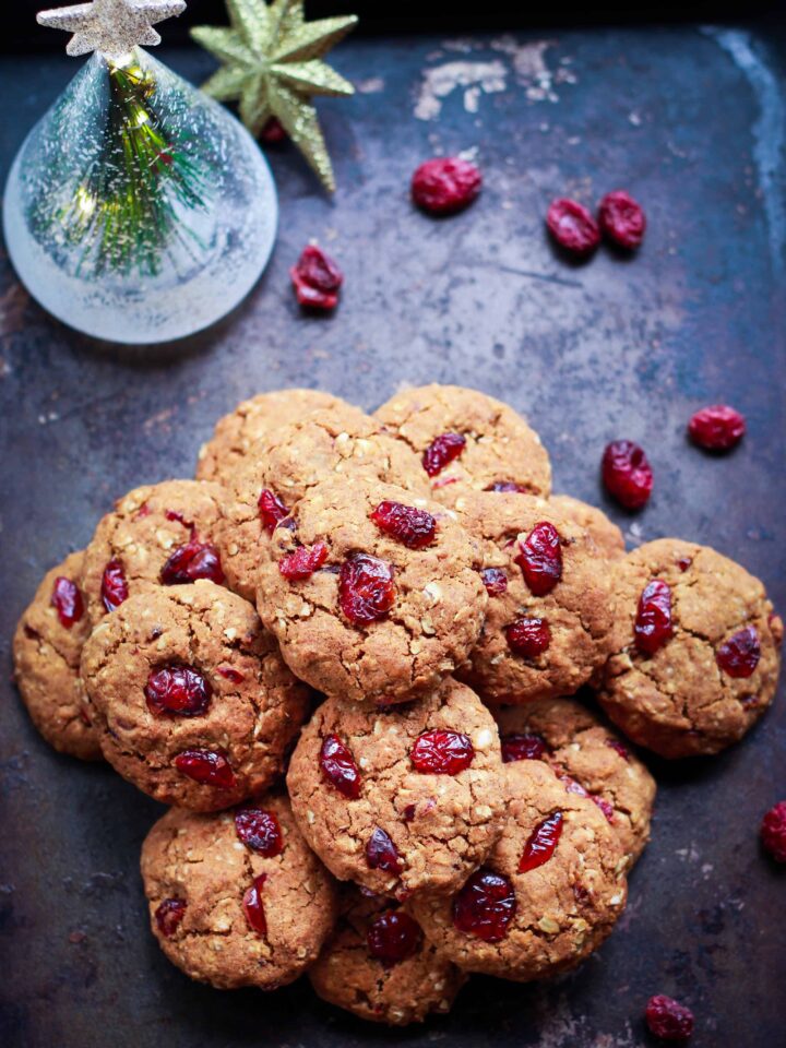 Ginger Cranberry Oatmeal Cookies vegan dairyfree refined sugarfree baking