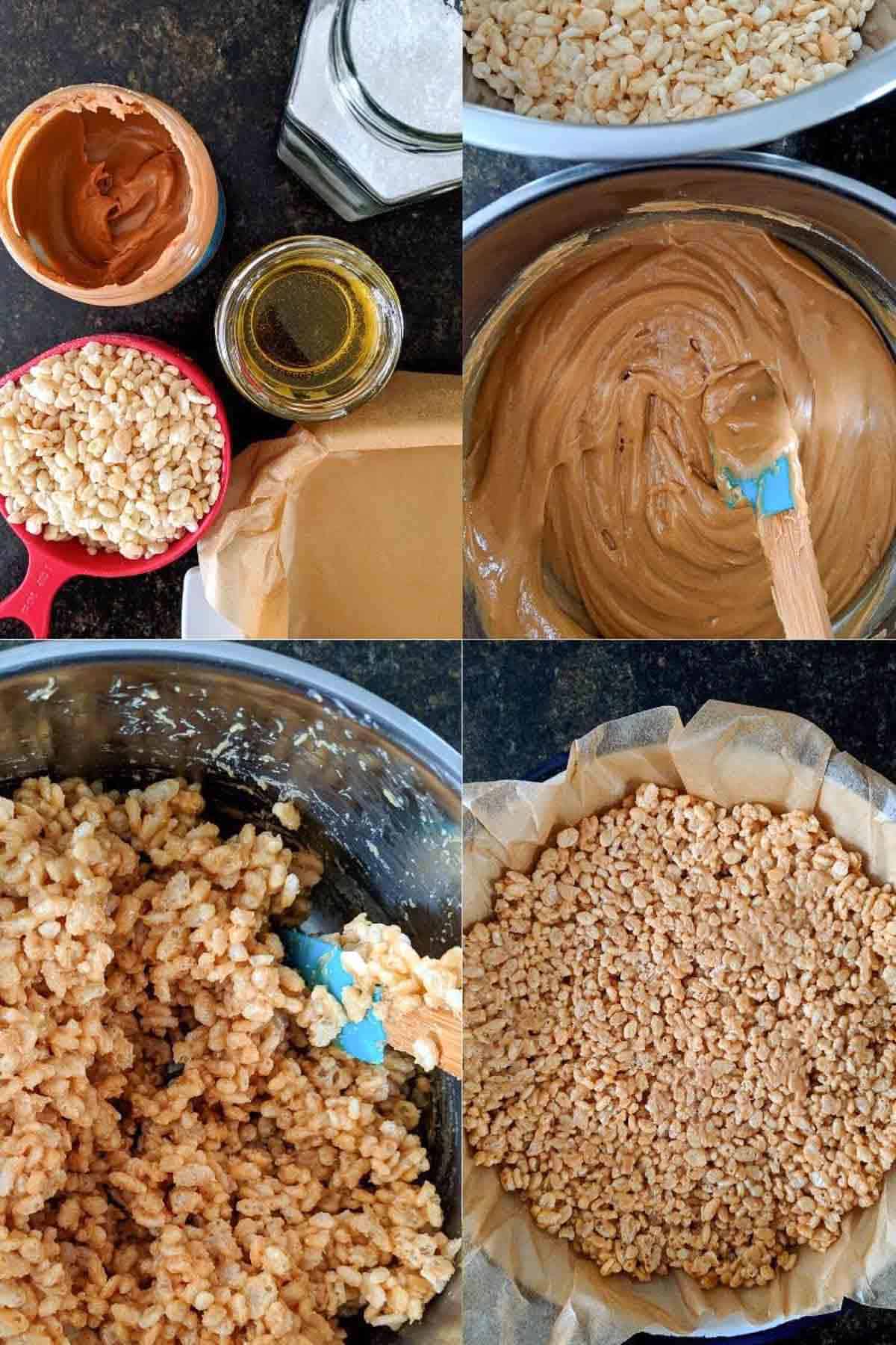 Steps for making Rice Krispie squares.