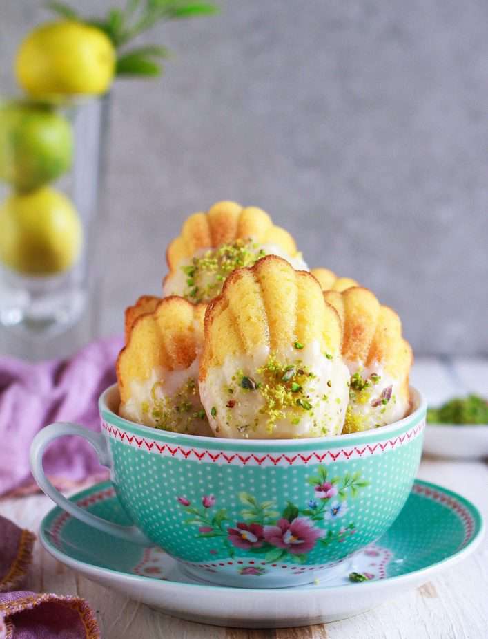 Lemon Madeleines in a teacup.