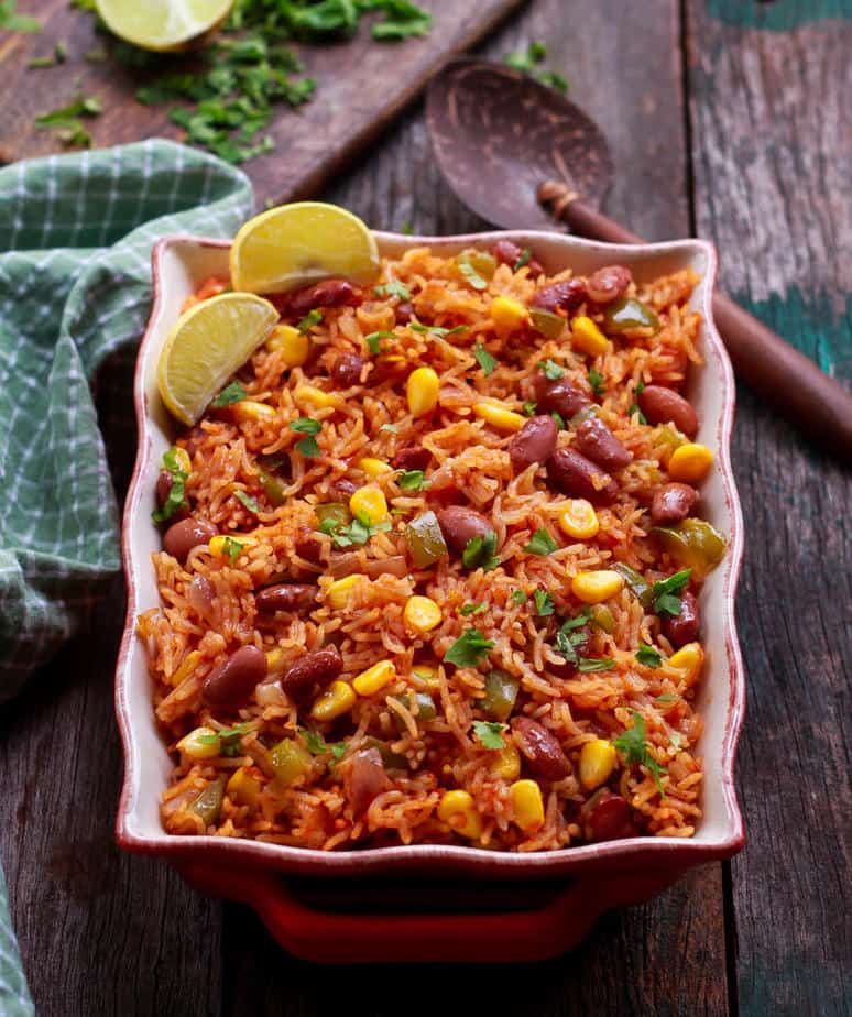 Easy Mexican Rice in a
serving dish.