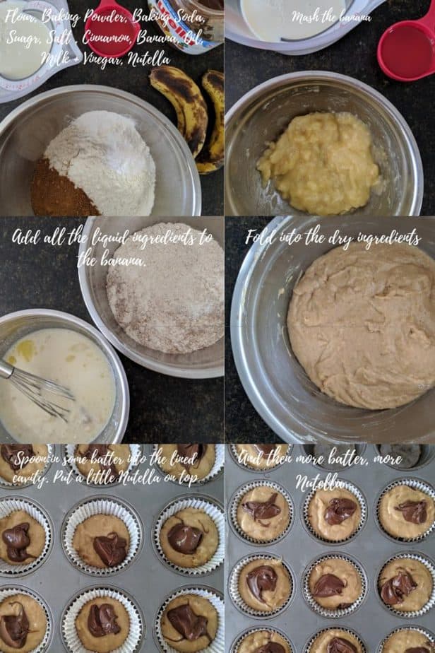 Process of making Nutella Banana Muffins | Easy eggless recipe