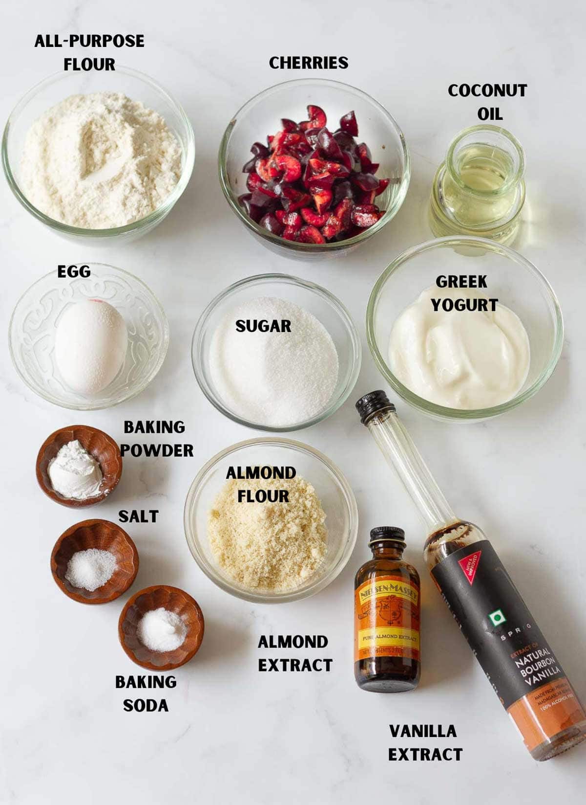 Ingredients for making fresh cherry cake.