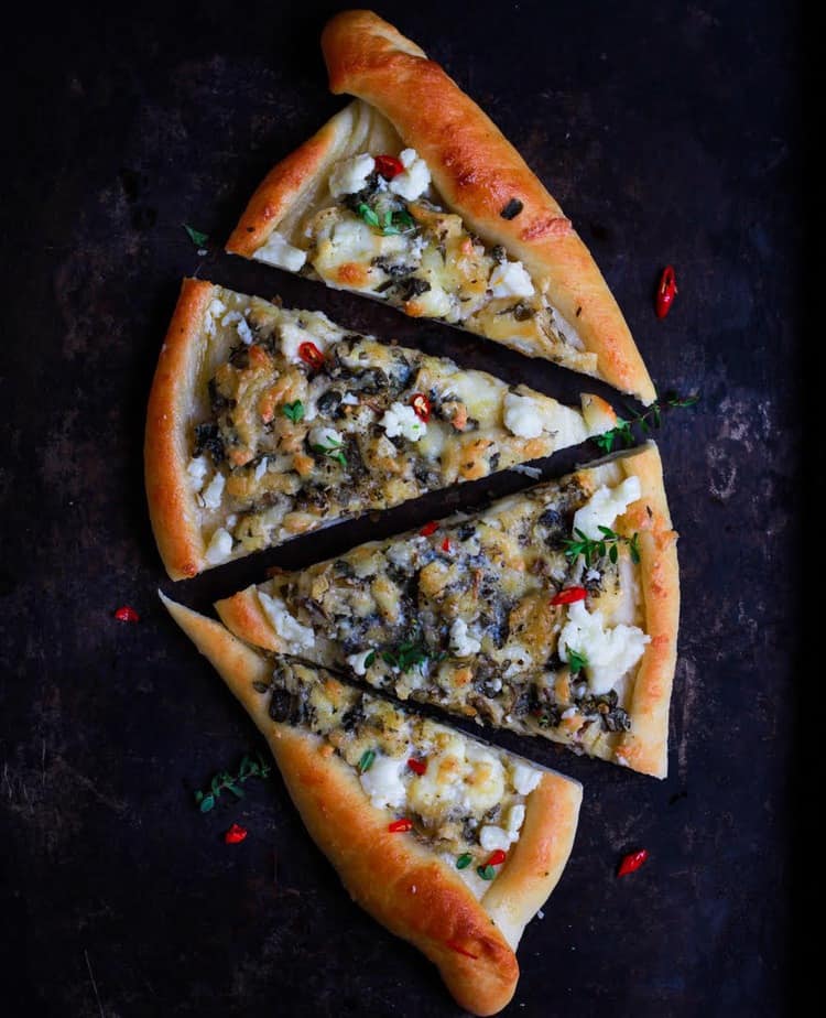 sliced Khachapuri - Georgian Cheese Bread.