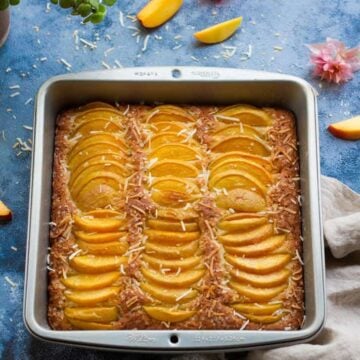 Eggless Coconut Peach Cake