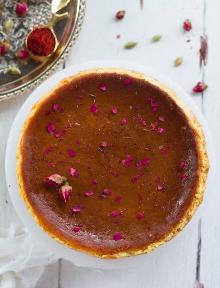 Saffron Cardamom Cheesecake| Eggless Baked Saffron Cheesecake