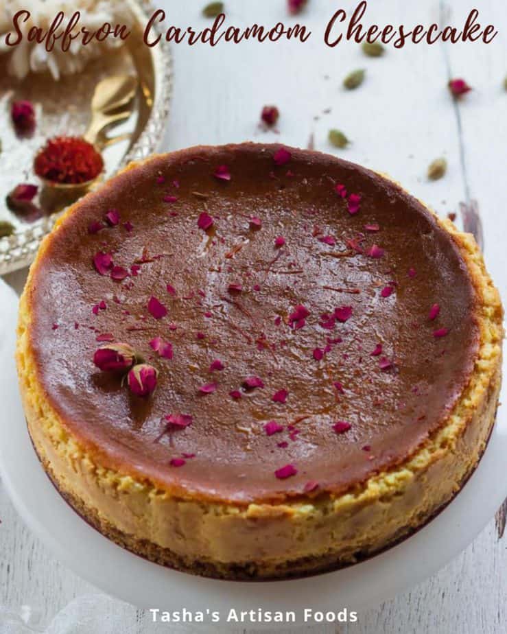 Saffron Cardamom Cheesecake| Eggless Baked Saffron Cheesecake