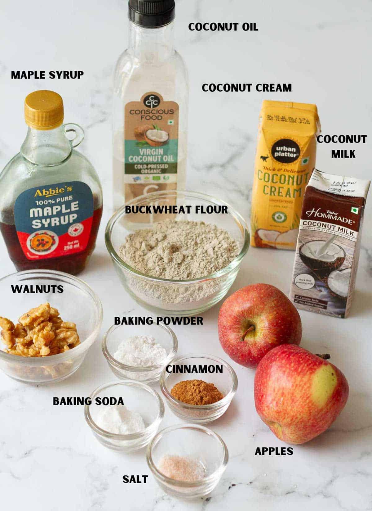 Ingredients for making apple cinnamon waffles.