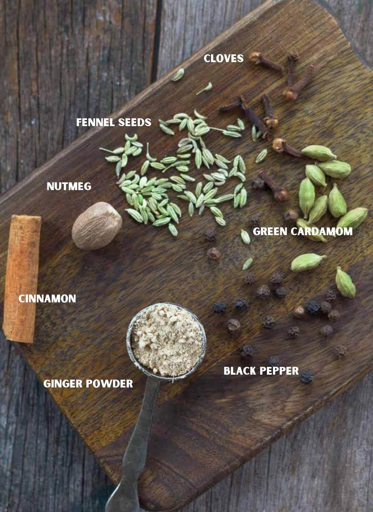 Ingredients for making chai masala.