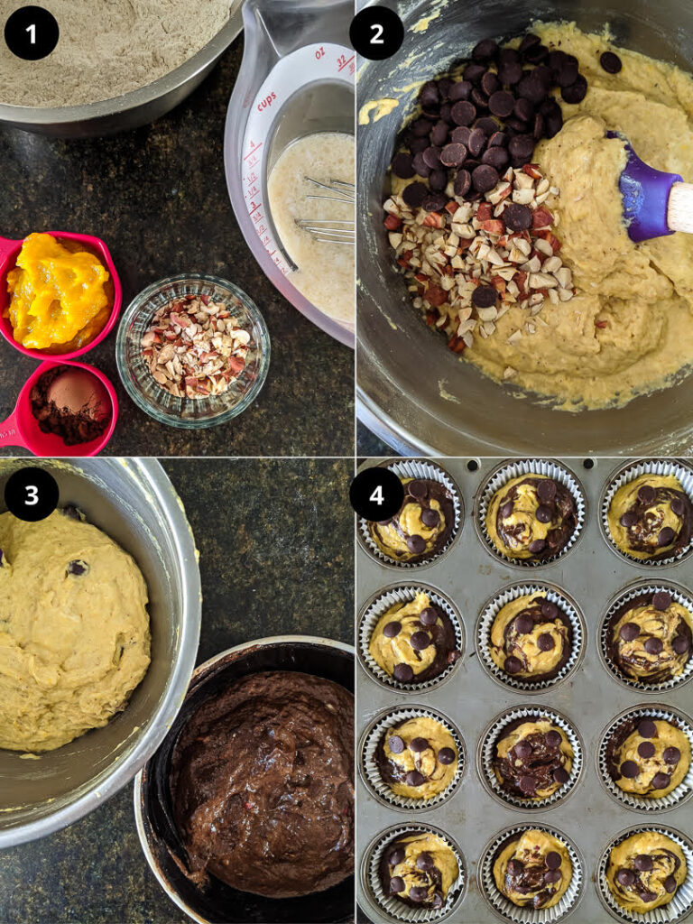 Process for making Chocolate Pumpkin Swirl Muffins | Easy vegan pumpkin muffin recipe