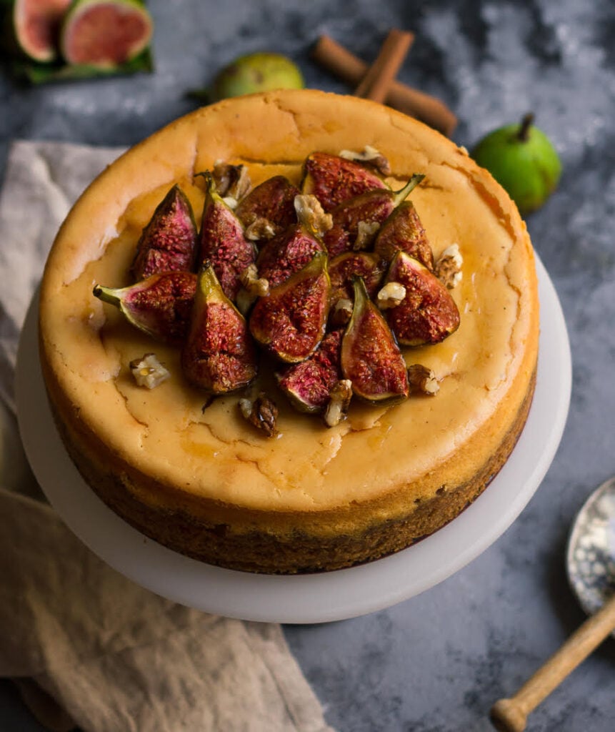 Cinnamon Cheesecake Recipe | cinnamon cheesecake with roasted figs, honey and walnuts