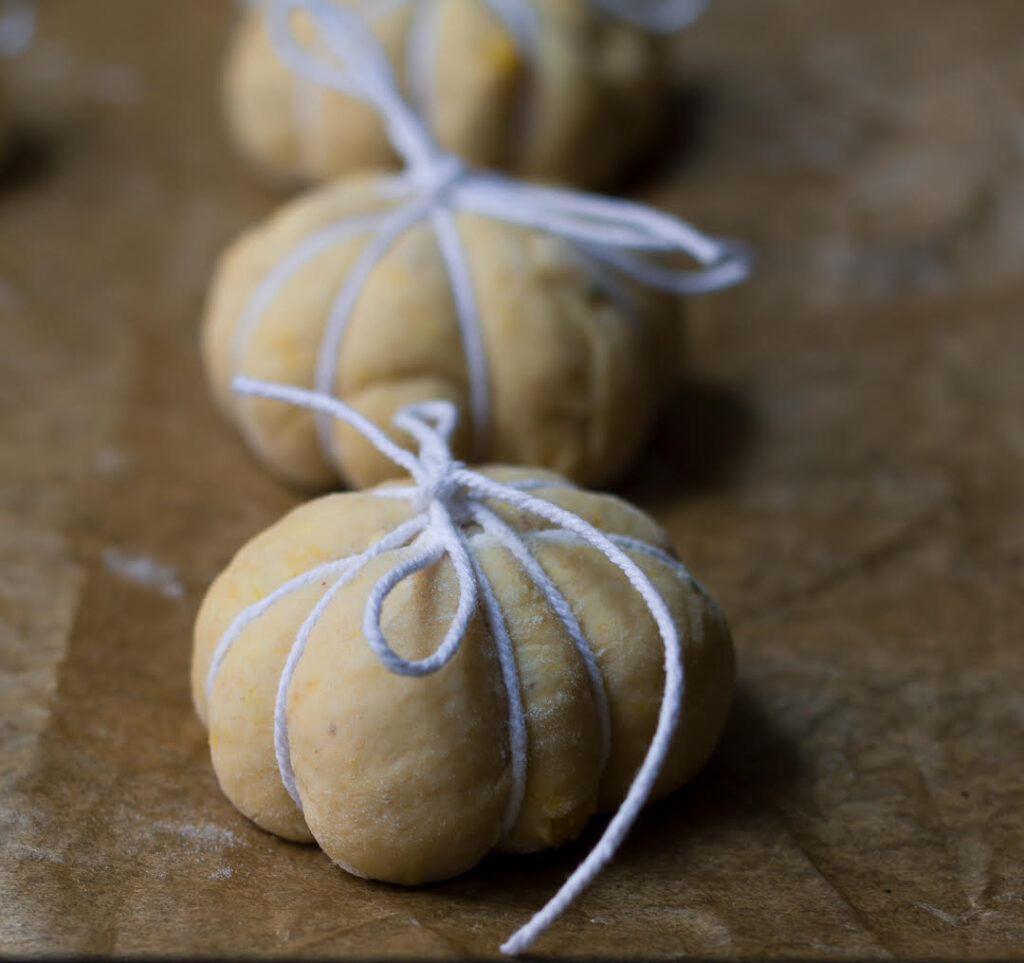 Shaped and ready dough balls for Pumpkin Bread Rolls | Easy Vegan Pumpkin Dinner Rolls