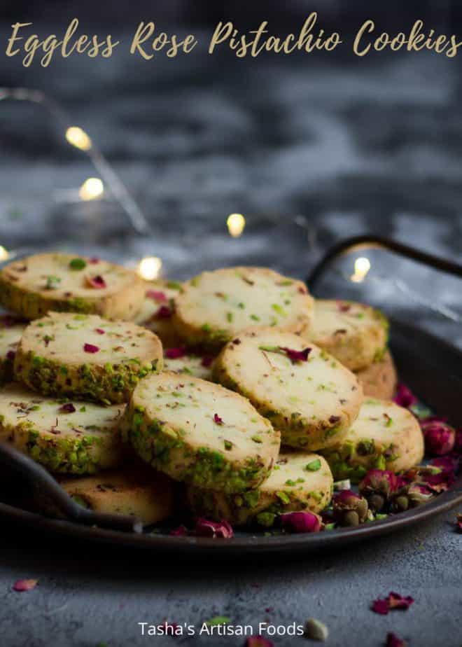 Eggless Rose Pistachio Cookies | Easy Festive Cookies | Kesar pista biscuits